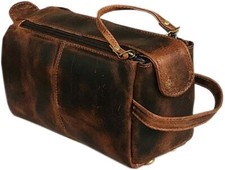 Genuine Buffalo Leather Unisex Toiletry Bag Travel Dopp Kit