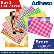 Adheso 8mm Coloured Dot Stickers Round Sticky Dots Adhesive Circles Labels
