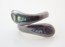 Vintage Signed Mexico Sterling Silver Abalone Shell Adjustable Bypass Band Ring