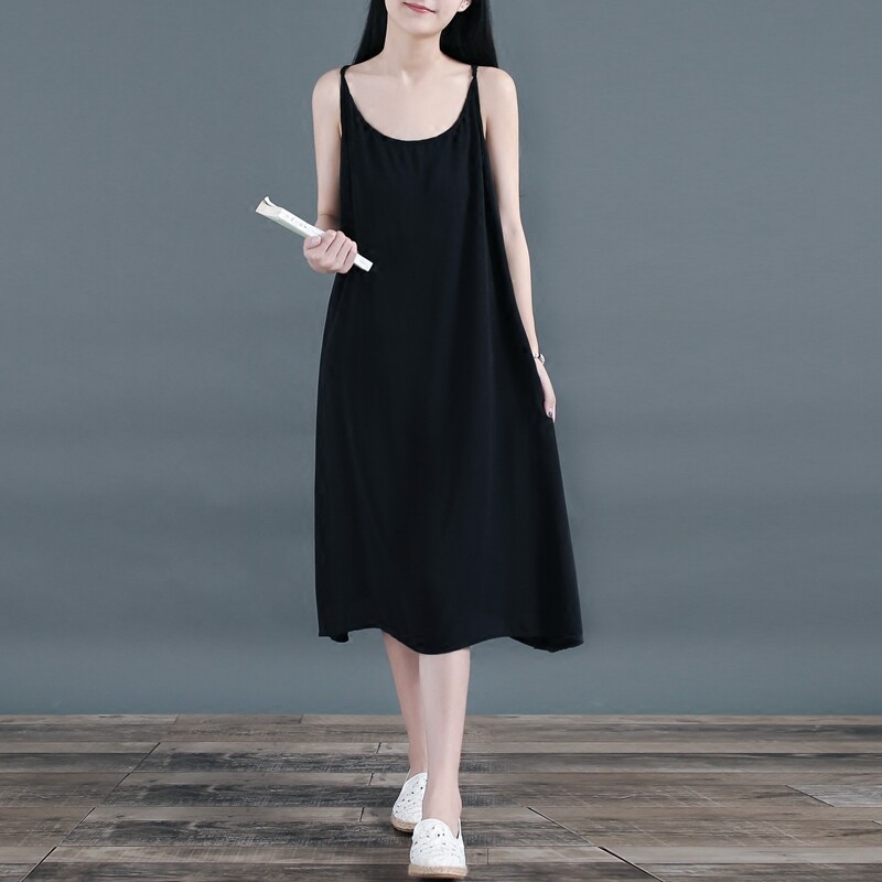 Women's Long Dress Maxi Dress Cotton Linen Dresses Casual Dress Slip Dress Basic Casual Vacation Casual Daily Regular Fit Plain Sleeveless Strap Black