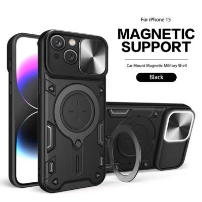 Reiko TPU PC Shockproof Magnetic Phone Case with Free Adjustment Ring Holder for