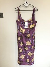 Zara Purple Satin Floral Underwired Midi Dress Size M New Bloggers Fave
