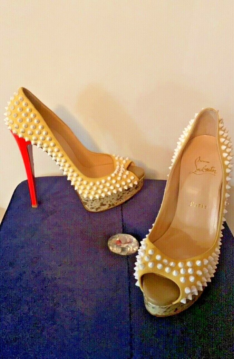 Christian Louboutin Lady Peep Suede Canary Yellow Spiked Platform