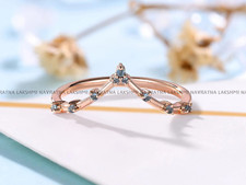 Simulated London Blue Topaz Curved Women's Wedding Band s925 14KR/G Plated