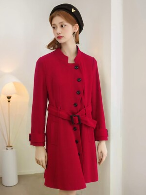 Luxury Red Belted Wool Overcoat Women Size by Covent Garden