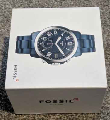 fossil q men's grant stainless steel and leather hybrid smartwatch