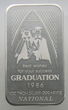 1 oz Silver Bar .999 Fine - Vintage Best Wishes for Your Success Graduation 1986