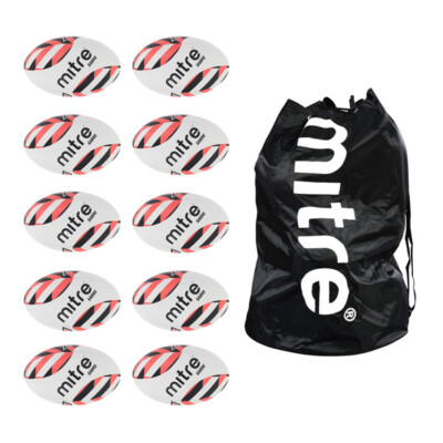 NEW Ball Sack of 10 Mitre Sabre Rugby Training Balls Cheap Ball Size  3,4,5 UK