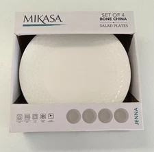 New In Box Mikasa Jenna Salad Plates 8.25" Set of 4 Bone China White  MIKASA