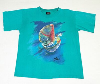 Hobie T Shirts Vintage Hobie T-shirt Large Green Ocean Beach Surf