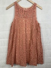 Free People Lace Tank Mini Dress Salmon Pink Faux Racer back Open Size XS