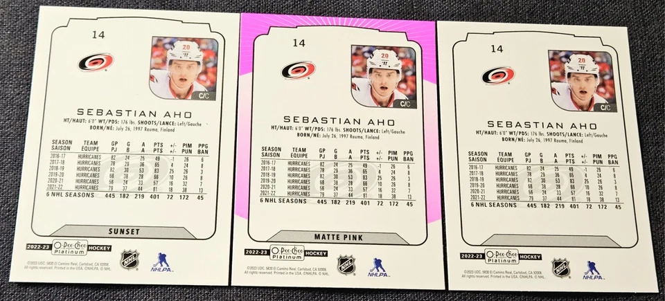 2022-23 OPC O-Pee-Chee Platinum Matte Pink Sebastian Aho Sunset #14 - Image 2 of 2