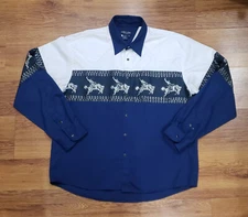 First Line Los Angeles  Western Snap Shirt  Men Sz XXL  Blue/White  Rodeo Cowboy