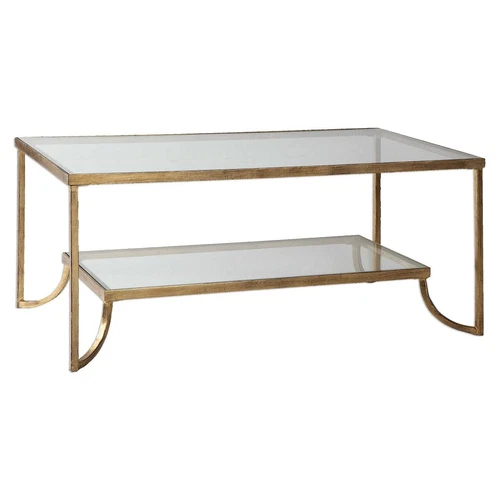 Katina Antique Gold Leaf Coffee Table With Shelf Forged Iron Uttermost 24540 - Picture 2 of 11