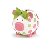 Girls Pink & Green Circles Pig Piggy Bank Green Bow Ceramic Personalized Baby Nu on sale Girls Pink & Green Circles Pig Piggy Bank Green Bow Ceramic Personalized Baby Nu on sale