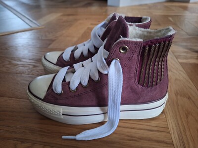 Converse High Top Platform Trainers Burgundy Fleece Lined Size UK  EU 36 UK