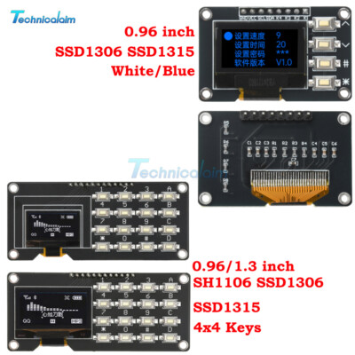 0.96/1.3'' OLED Display IIC White/Blue I2C SSD1306 SSD1315 w/4/4x4Key for Arduino