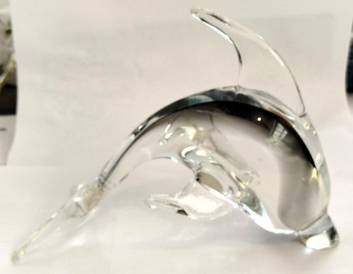 hand blown glass large, heavy dolphin figurine, 7x4inch - Picture 3 of 4