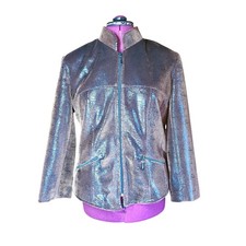 Vintage LoriZoni 100 Silk Zip Blazer Metallic Reflective Made In USA Size Large