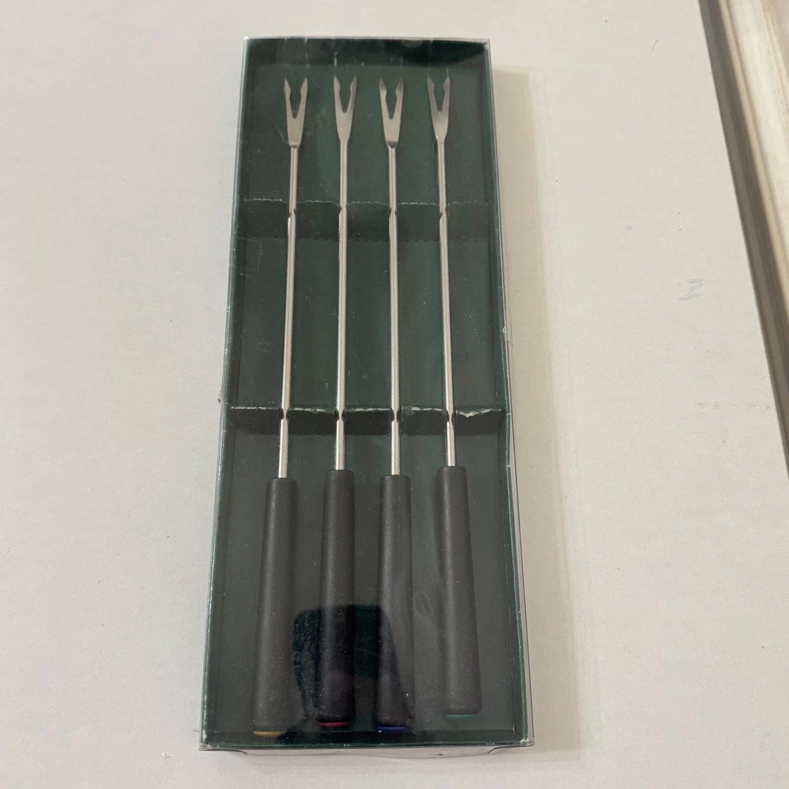 VTG 60s Harry and David Cheese Fondue Forks Set 4 Stainless Steel Black Handle