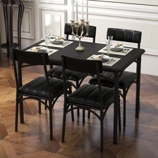 5-Piece Dining Set with 4 Upholstered Chairs, RusticTable for Apartment Black