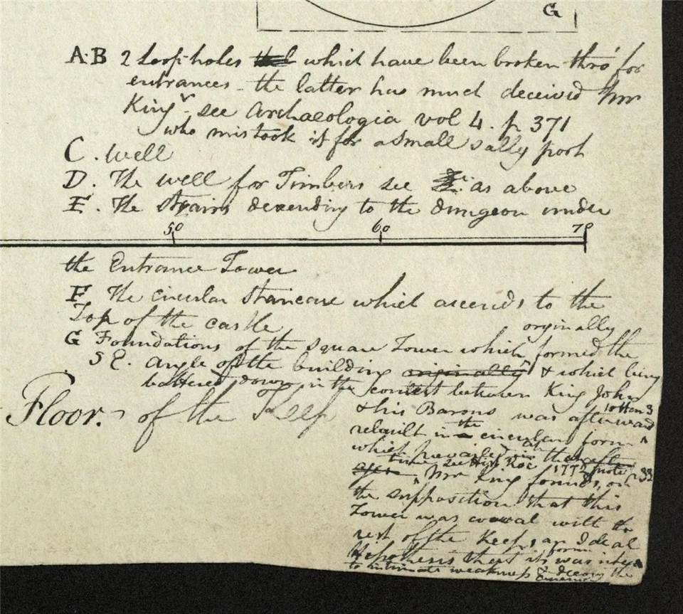 Dibujo a pluma y tinta Ichnography Rochester Castle Kent finales del siglo XVIII principios del siglo XIX Foto 4 de 4