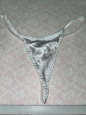 Vintage Satin THONG Panties Size XL Bikini Stretch Glossy Shiny White X-large