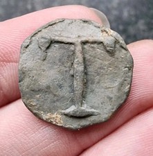 Medieval Lead Token Letter T Metal Detecting Find Antique 20mm (4)