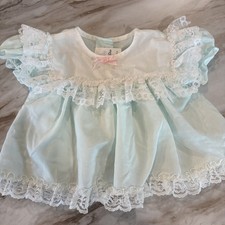 Vintage Cutest One 80's Baby Girl Light Green Dress Size 6/9M White Lace