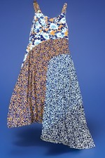 Ava James Floral Midi Sun Dress Asymmetrical Hemline Orange/Blue Medium