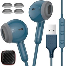USB Headphones 7.5FT Long Cord Computer Headset Wired Earbuds Lightweight In-...