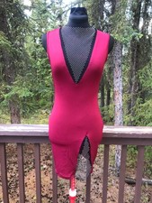 NEW SHEIN Maroon And Black Rhinestone Net Cut Out Sheath Style Minidress S
