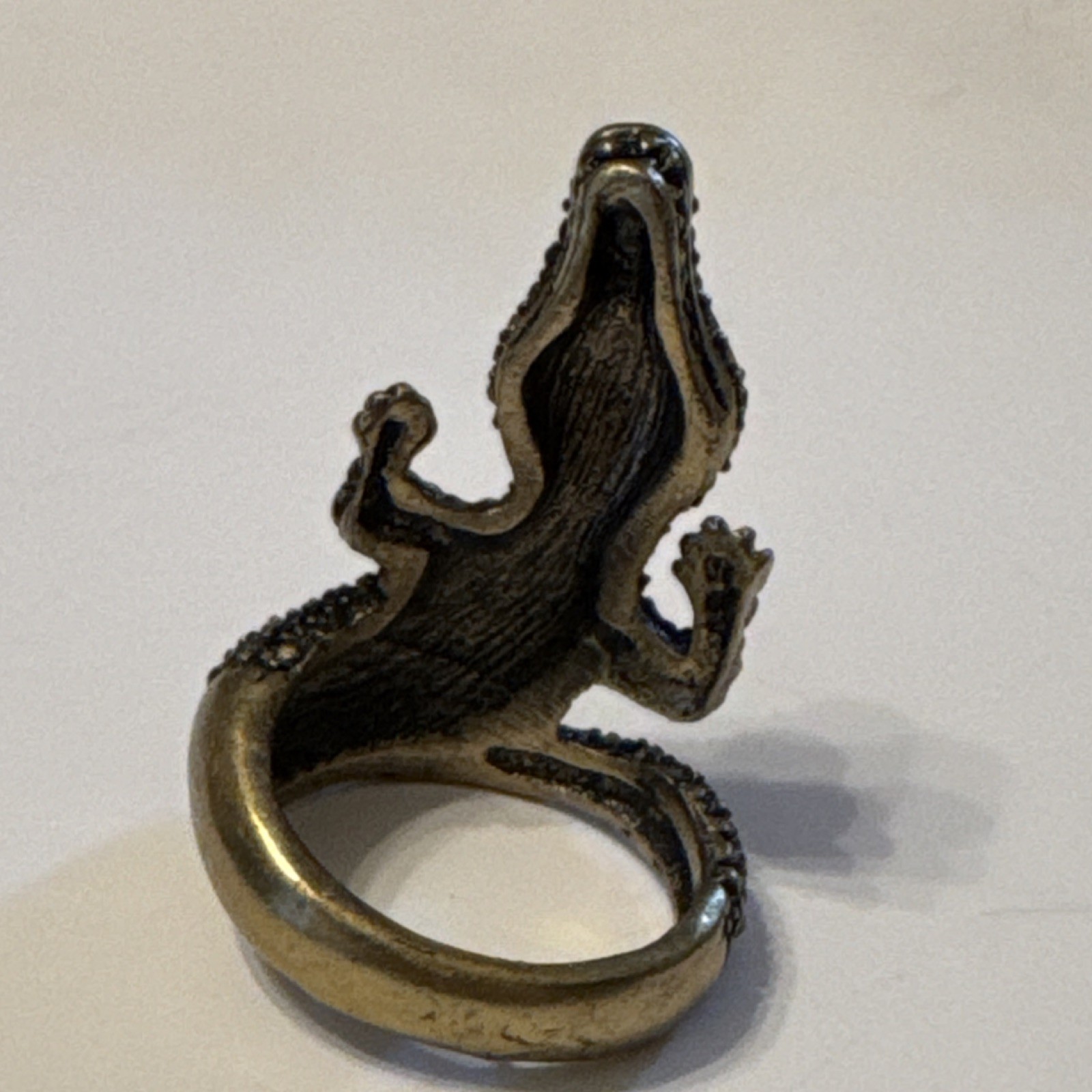Crocodile Shape Yellow Stone Statement Ring Bronz… - image 4