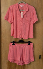 Juicy Couture Women's Pink Monogram Print Collared Pajama Set Shorts Sz L NWT