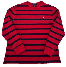 Polo Ralph Lauren Youth XL 18-20 Red Blue Striped Crew Neck Long Sleeve Shirt