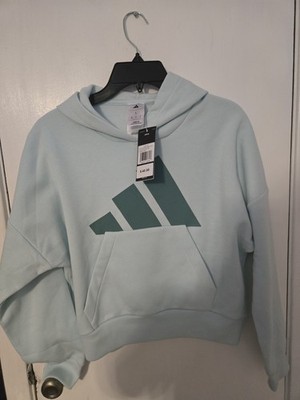 NWT Girls Adidas Large 14 Hoodie Fleece Long Sleeve Mint Blue Loose Fit W Logo