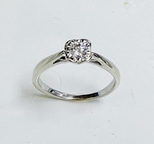Vintage 14K White Gold .15 Ct. Round Natural Diamond Engagement Ring Size 6