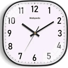Small Wall Clock 8 Inch Silent Non Ticking Battery Operated Clock, Square Analog