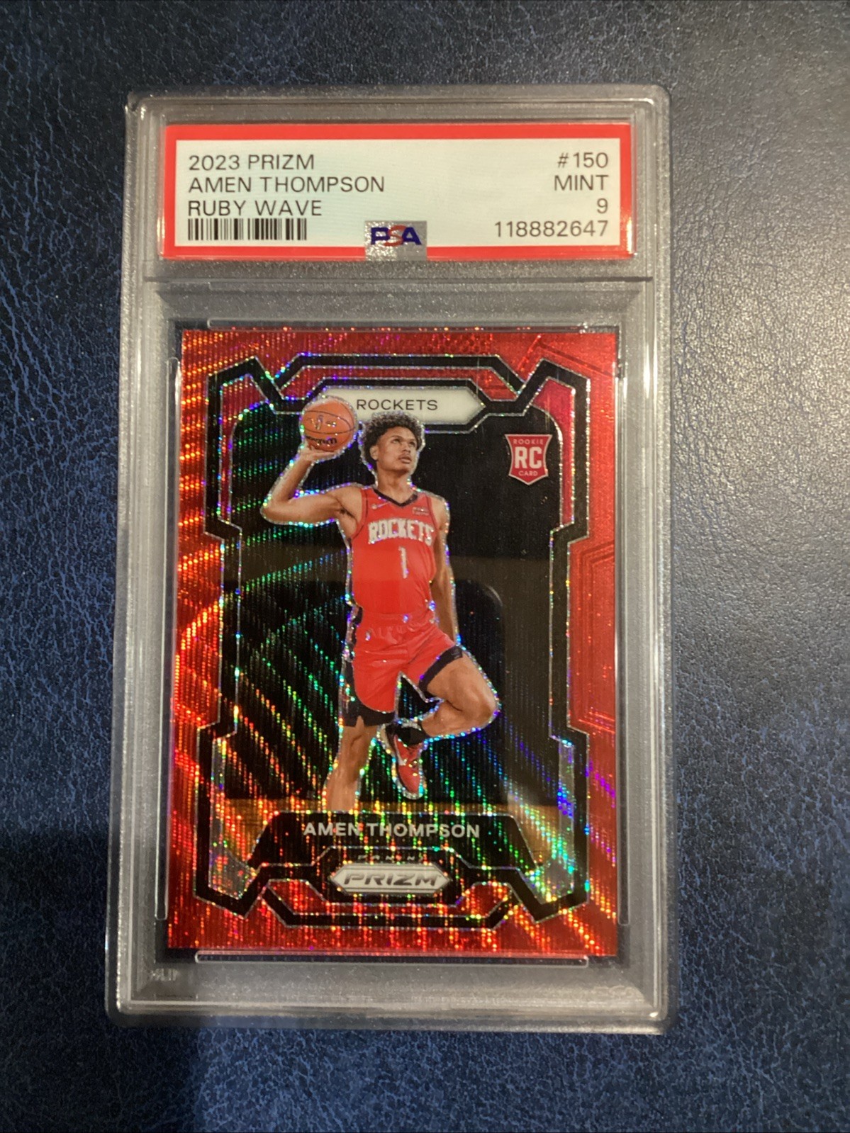 AMEN THOMPSON  2023-24 Panini Prizm  Ruby Wave Prizm  Rookie  #150  PSA 9  MINT
