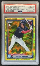 2024 Bowman Sapphire Walker Jenkins Chrome Yellow 1st #/75 Twins PSA 10 GEM MINT