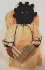 Primitive Folk Art Cloth Black Angel Quilted Handcrafted Heart 8" Doll Patchwork