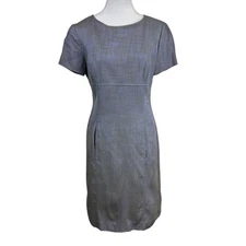 Michael Kaye NYC Couture Elegant Blue Gray Sheath Dress Sz 6 Pockets Made in USA