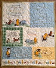 VINTAGE WINNIE THE POOH BOOK QUOTES 36"Wx44"L QUILTED BLANKET