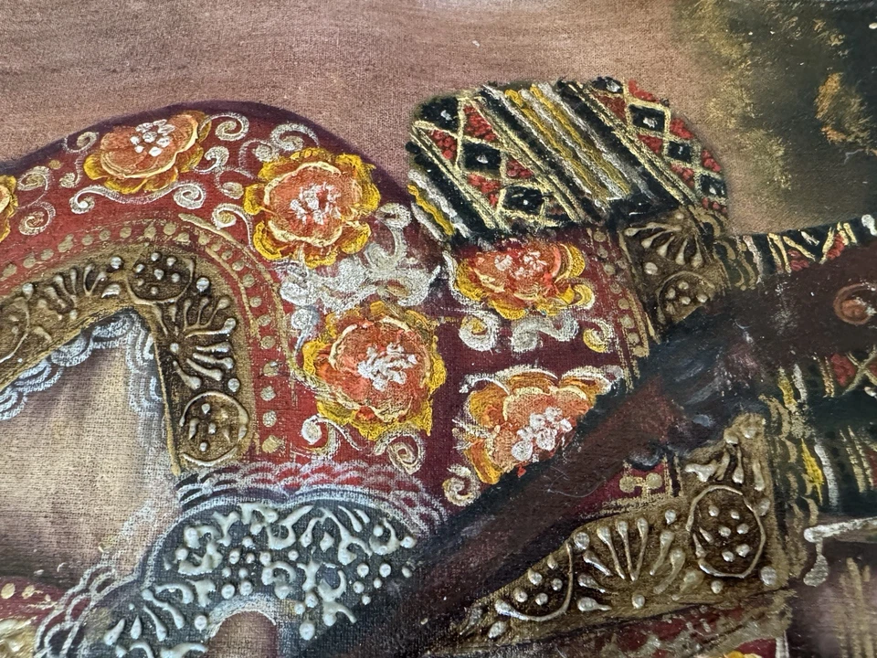 18x13 In. Cuzco Spanish Colonial Angel Rifle Oil Painting Archangel Arcabucero - Image 3 of 4