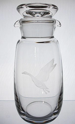 1950's Steuben Martini Cocktail Shaker Carafe Vintage Glass Barware Gamebird