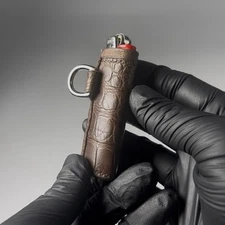 Brown alligator lighter case, handmade lighter sleeve, luxury lighter keyfob