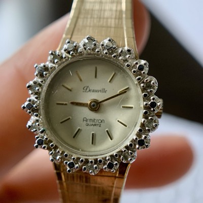 Vintage DEAUVILLE By Armitron Watch Gold Tone Diamond Quartz  display picture 1