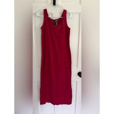 Lauren Ralph Lauren Red Tank Maxi Dress Pocket Side Slit Size Small