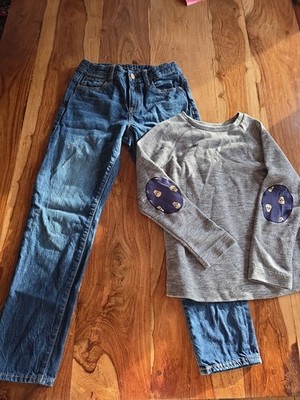 Gap Kids Girlfriend jeans size 10 + gray sweatshirt skull elbow patches outfit