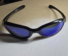 Oakley XS Five Men s Black Plastic Wrap Sunglasses Blue Mirrored Lenses 03-450